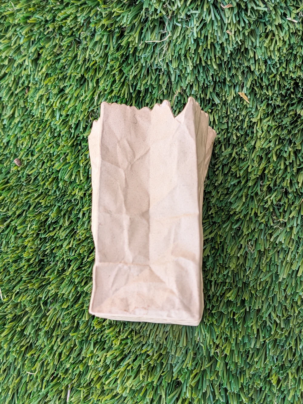 Vintage Ceramic Brown Paper Bag Vase 4.5